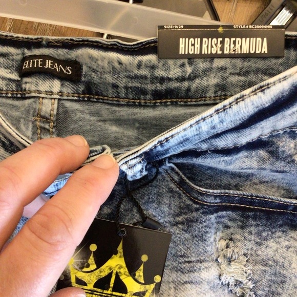 Elite Jeans Queen Collection High Rise Distressed Denim Bermuda Shorts Size 9 - Picture 14 of 14
